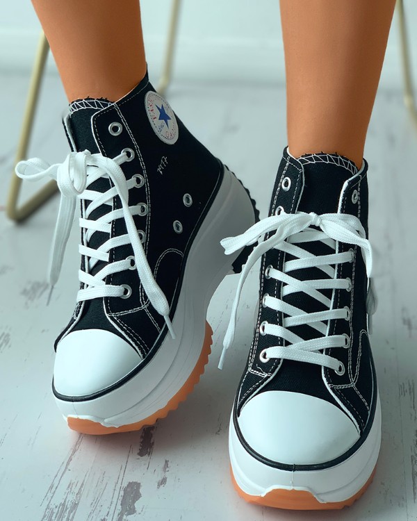 White canvas lace up cheap flatform trainers