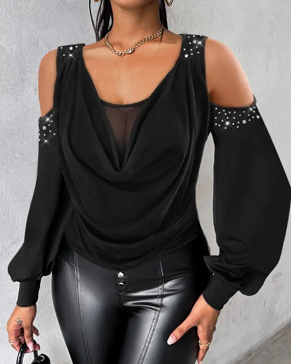 Rhinestone cold shoulder online top