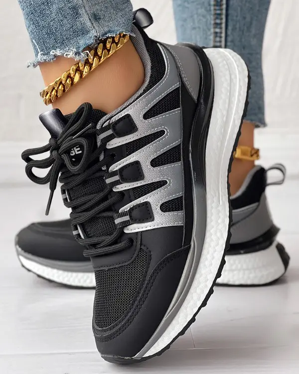 Colorblock Breathable Lace up Sneakers